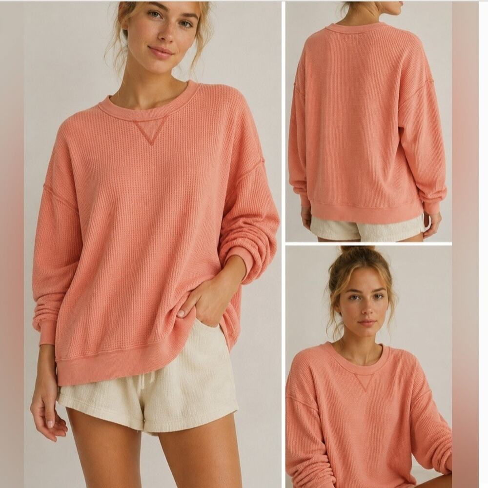Aerie Pink Cotton Waffle Knit Thermal Top Size Medium